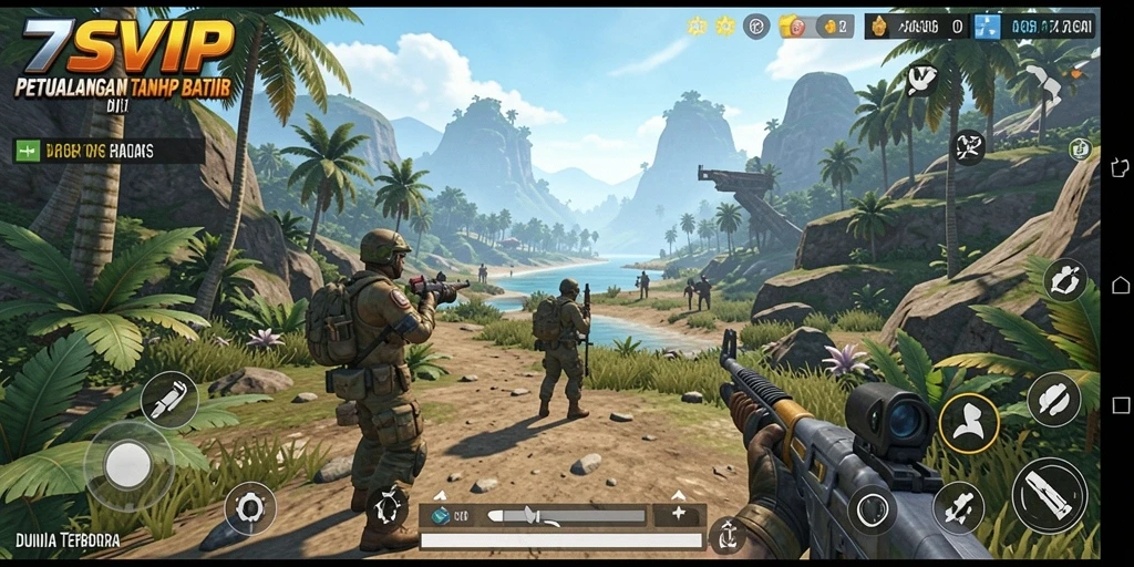 Screenshot gameplay 7SVIP menunjukkan pemandangan indah dunia terbuka.