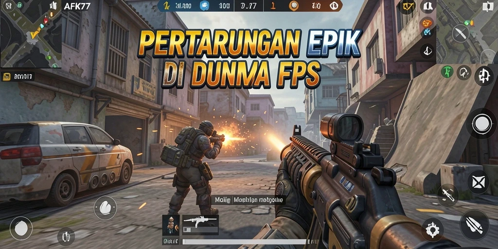 Tangkapan layar gameplay AFK77 menunjukkan pertempuran intens dari sudut pandang pemain FPS.