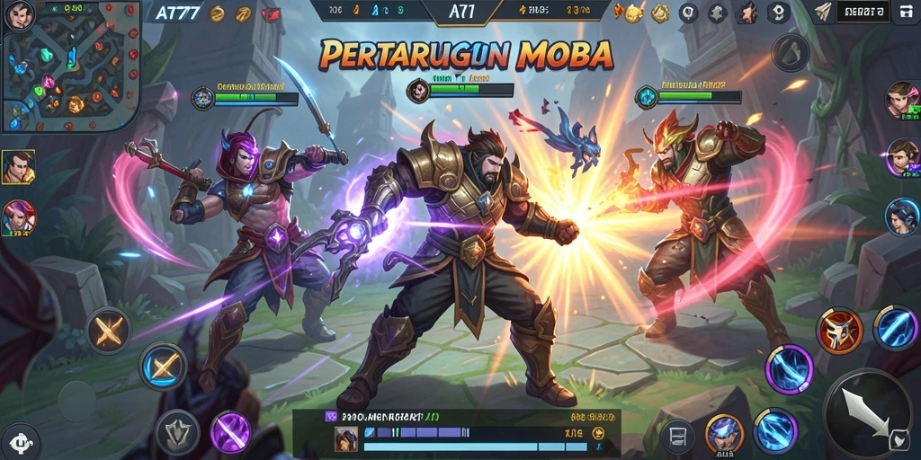 Tampilan aksi intens AT777 dalam perang MOBA yang mendebarkan.