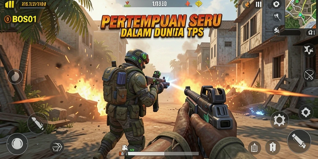Tampilan gameplay seru dari BOS01 dalam pertempuran TPS.