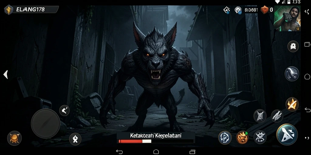 Screenshot utama ELANG178 menampilkan gameplay menegangkan dengan makhluk menyeramkan.