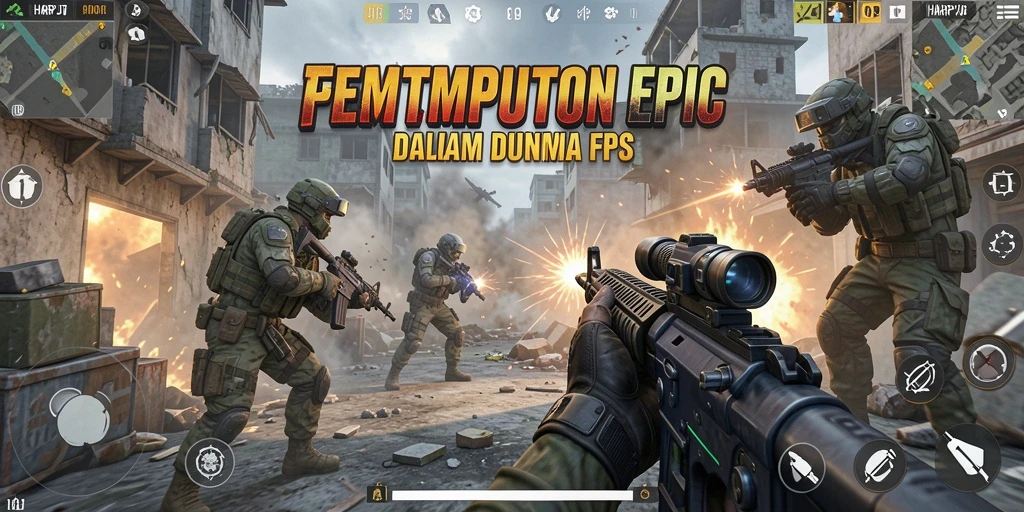 Tampilan gameplay menegangkan di HARAPJP dengan aksi FPS.
