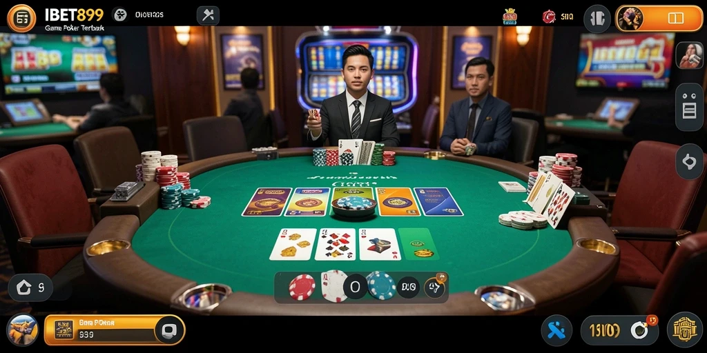 Screenshot utama IBET899 menampilkan aksi seru dalam permainan poker.