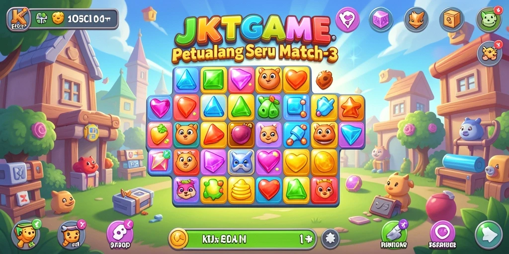 Screenshot utama JKTGAME menunjukkan gameplay seru dalam mencocokkan item.