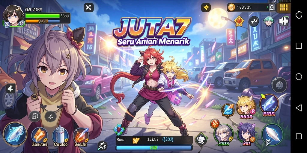 Tampilan gameplay JUTA7 yang mengasyikkan dengan karakter Anime.