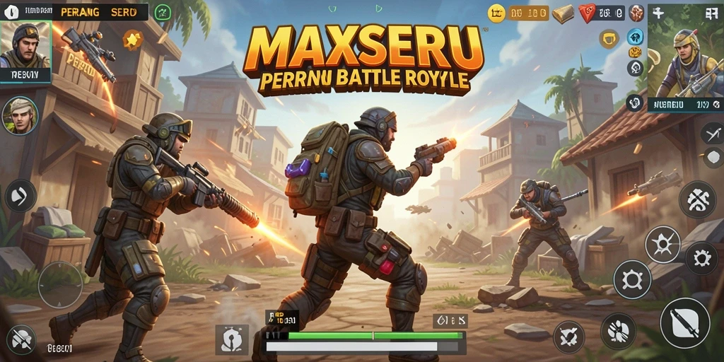 Tampilan seru gameplay MAXSERU dalam pertarungan Battle Royale.